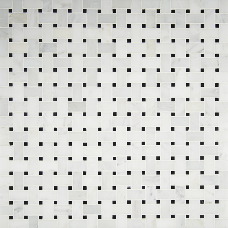 Arabescato Carrara White Marble Basketweave Mosaic Tile Sheet