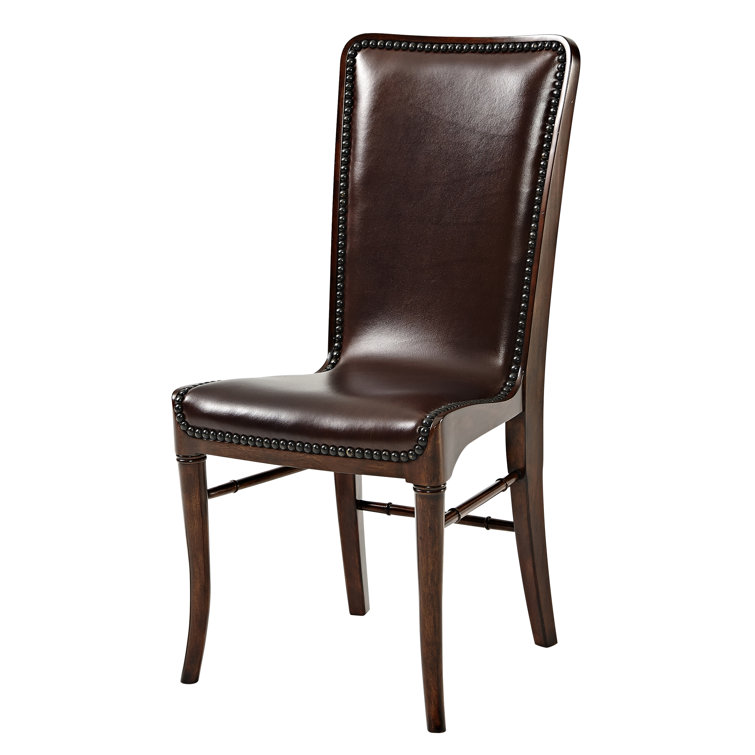 Old English Genuine Leather Upholstered Wood Side Chair