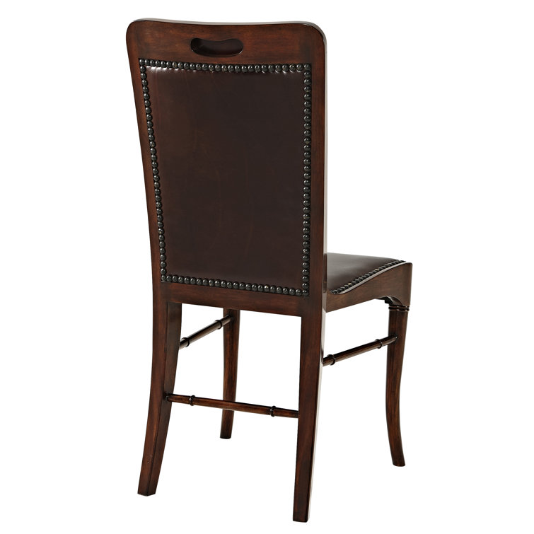 Old English Genuine Leather Upholstered Wood Side Chair