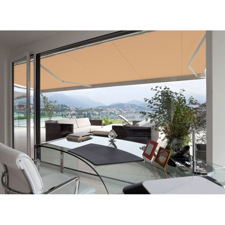 Khaki 12' x 10' Retractable Patio Awning with Aluminum Frame