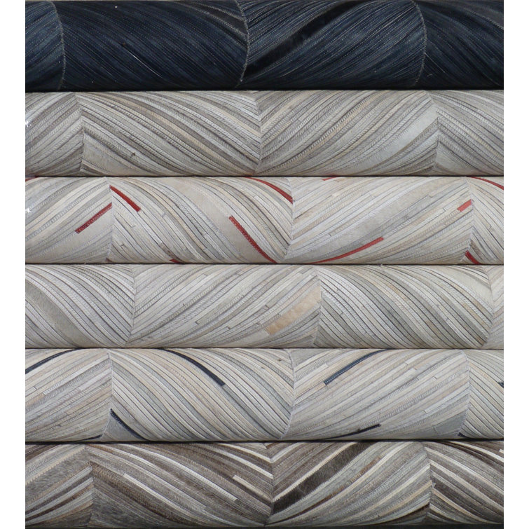 Handmade Blue Chevron Cowhide Rectangular Rug
