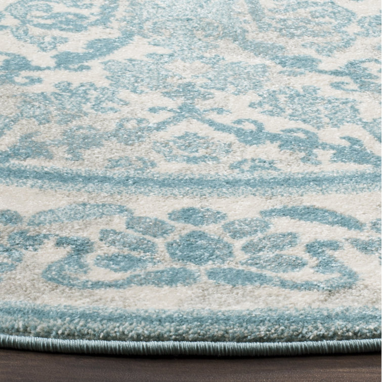Ivory and Light Blue Rectangular Synthetic Area Rug, 11' x 15'