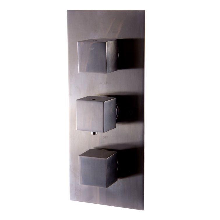 Brushed Nickel Square Thermostatic Shower Mixer with 2-Way Diverter