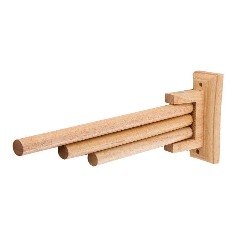 Elegant 16" Rubberwood Triple Arm Towel Bar in Natural Finish