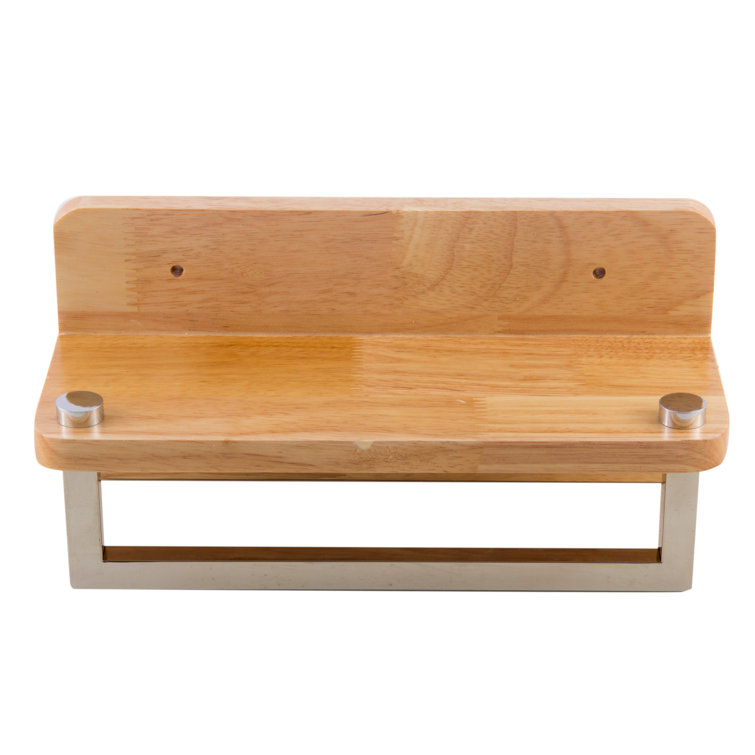 Natural Wood Wall Shelf with Chrome Towel Bar