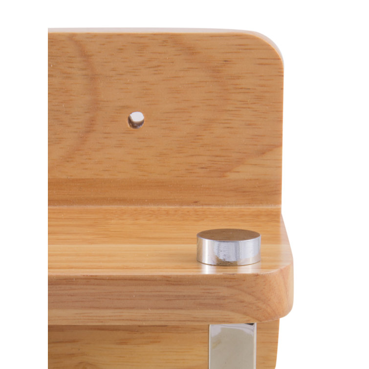 Natural Wood Wall Shelf with Chrome Towel Bar