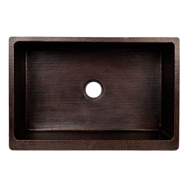 33" Hammered Copper Single Basin Apron Kitchen Sink with Rings