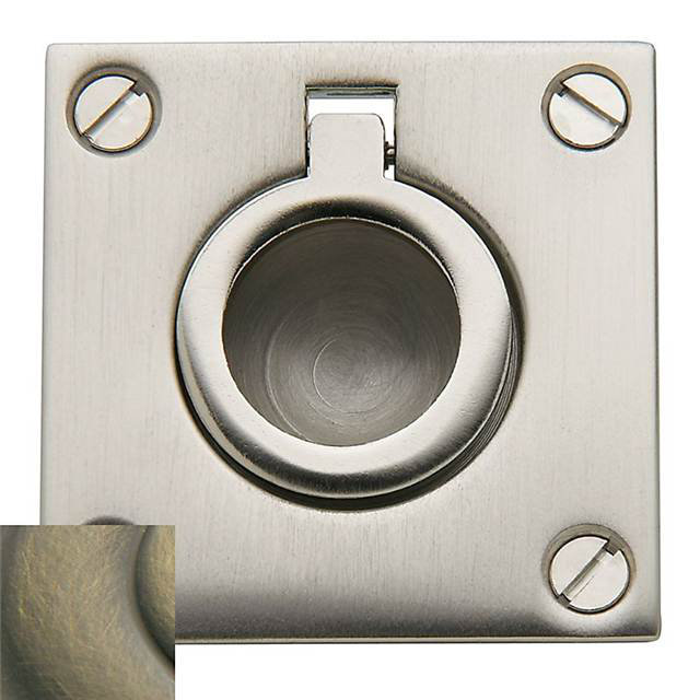 Satin Brass Recessed Flush Ring Pull with Mounting Hardware