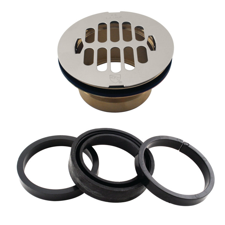 Satin Nickel Brass Swedge-Lock Shower Drain with Grid Cover Plate