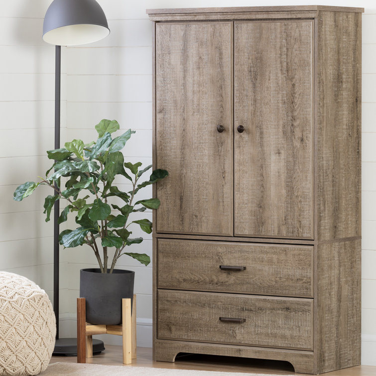 Weathered Oak Rustic Farmhouse Armoire with Drawers