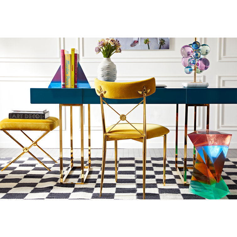 Rialto Gold Velvet Upholstered Side Chair with Metal Legs