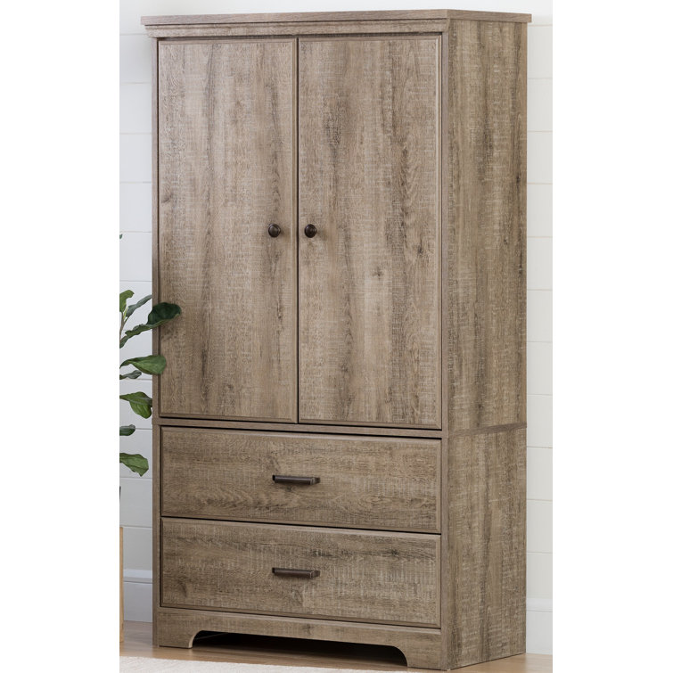Weathered Oak Rustic Farmhouse Armoire with Drawers