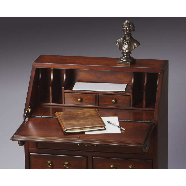 Brown Wood Secretary Desk with Drop Front and Drawers