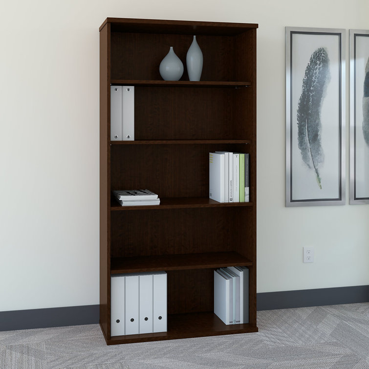 Mocha Cherry Adjustable 5-Shelf Wooden Bookcase with Doors