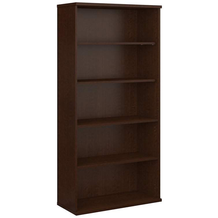 Mocha Cherry Adjustable 5-Shelf Wooden Bookcase with Doors