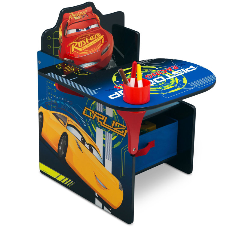 Lightning McQueen Racer Kids' Chair Desk with Built-In Cup Holder and Storage