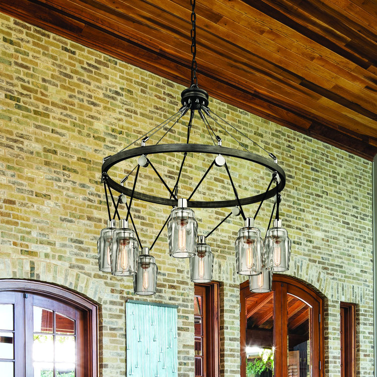 Graphite and Polished Nickel 8-Light Chandelier with Clear Glass Shades