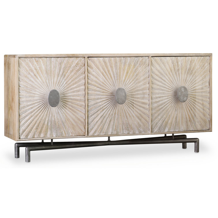 Transitional Mango Wood and Iron Entertainment Console with Cabinet