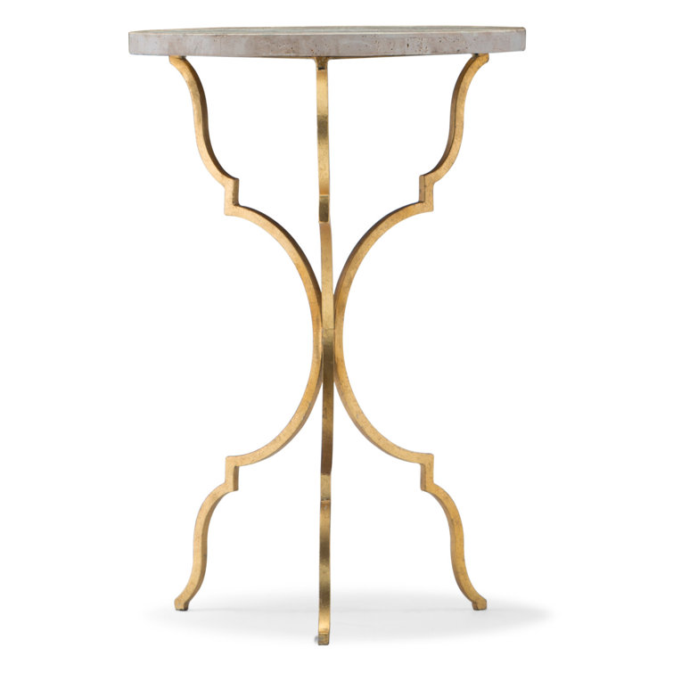 Round Gold and Beige Stone Top End Table