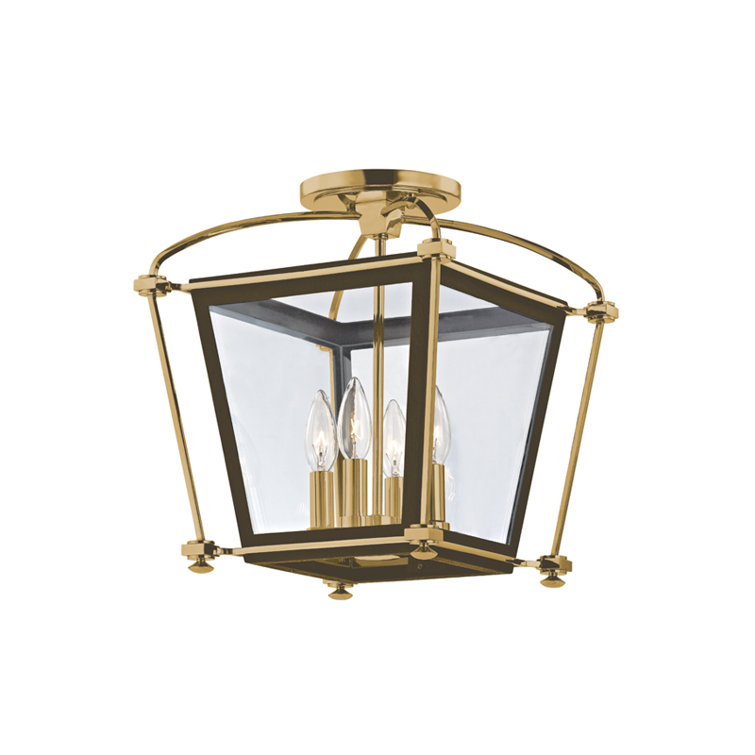 Aged Brass and Glass 4-Light Semi Flush Mount