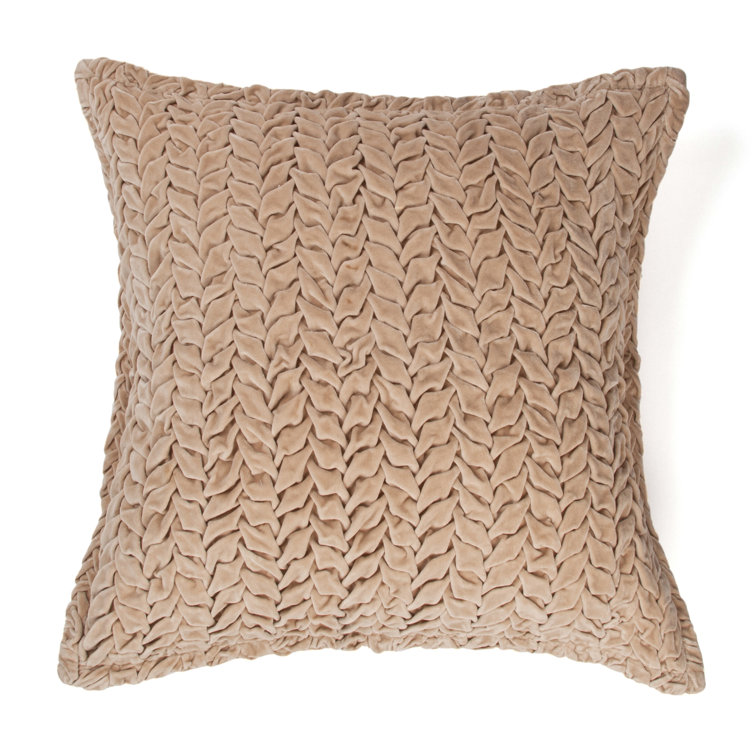 Khaki Quilted Leaf Pattern Cotton Velvet Throw Pillow