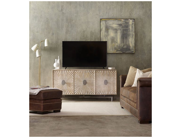 Transitional Mango Wood and Iron Entertainment Console with Cabinet