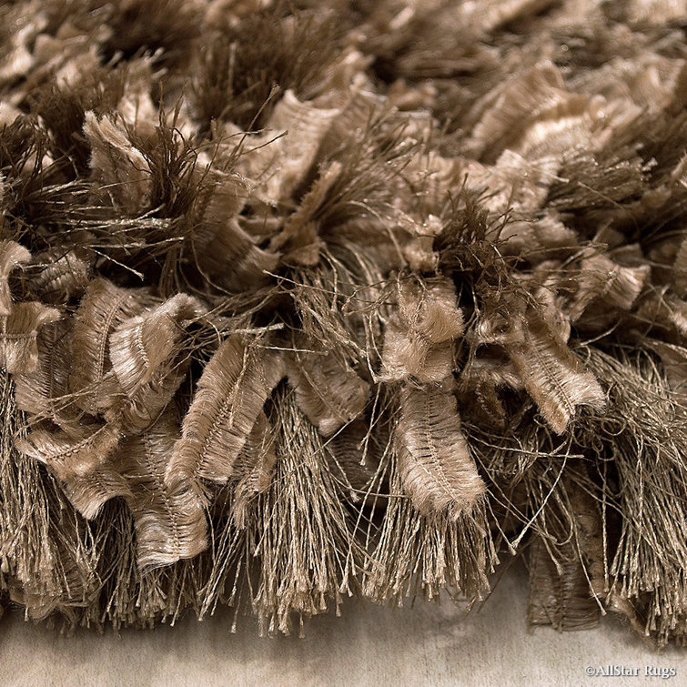 Handmade Champagne Viscose Shag Area Rug 4'11" x 6'11"