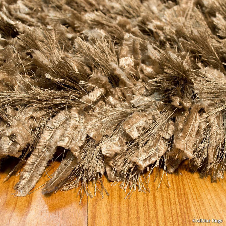 Handmade Champagne Viscose Shag Area Rug 4'11" x 6'11"