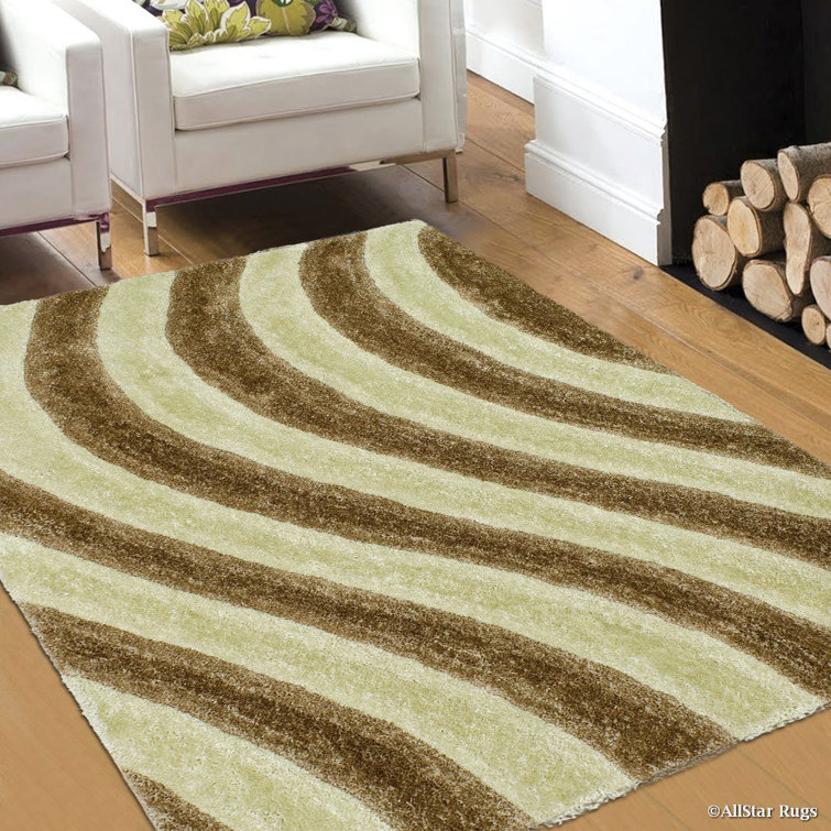 Champagne and Brown Abstract Shag Rug 5' x 7'