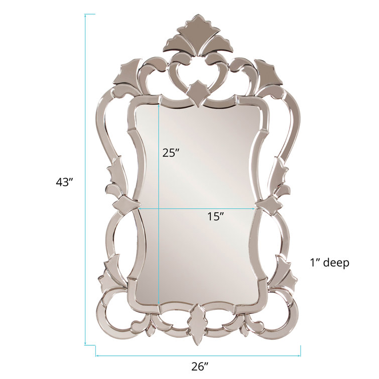 Contessa French Country Wood Crowned Top Mirror with Silver Embellishments