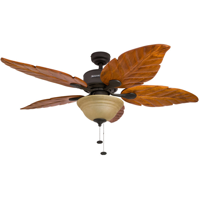 52" Bronze Tropical Ceiling Fan with Hand-Carved Wood Blades