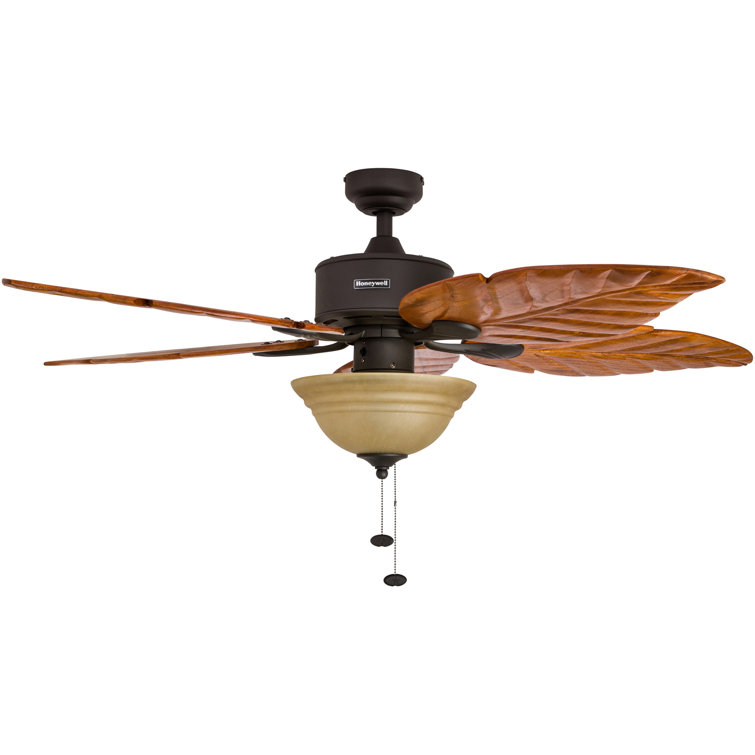 52" Bronze Tropical Ceiling Fan with Hand-Carved Wood Blades