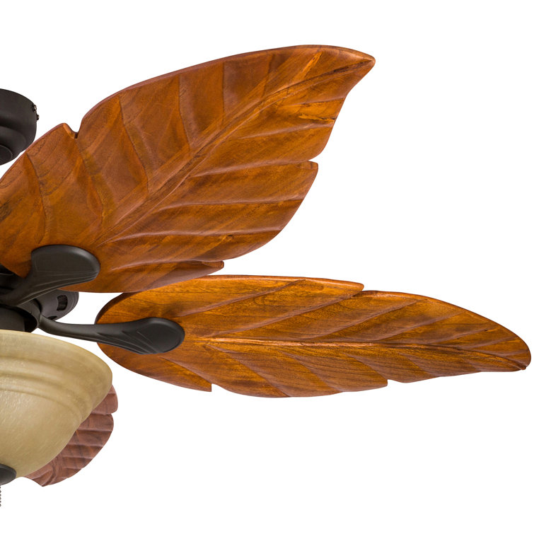 52" Bronze Tropical Ceiling Fan with Hand-Carved Wood Blades