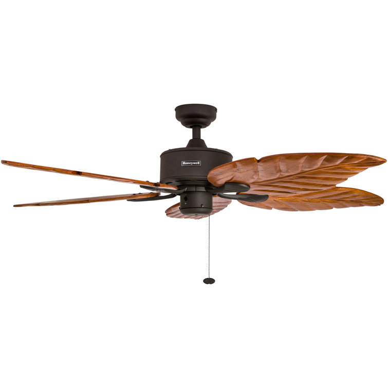 52" Bronze Tropical Ceiling Fan with Hand-Carved Wood Blades