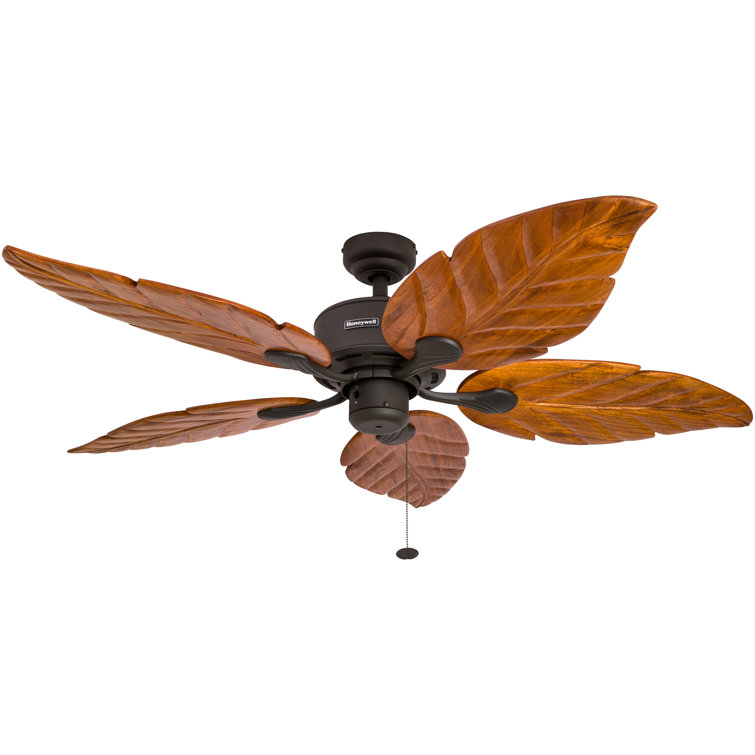52" Bronze Tropical Ceiling Fan with Hand-Carved Wood Blades