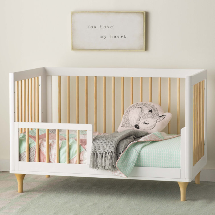 White and Natural Pine Wood 3-in-1 Convertible Crib