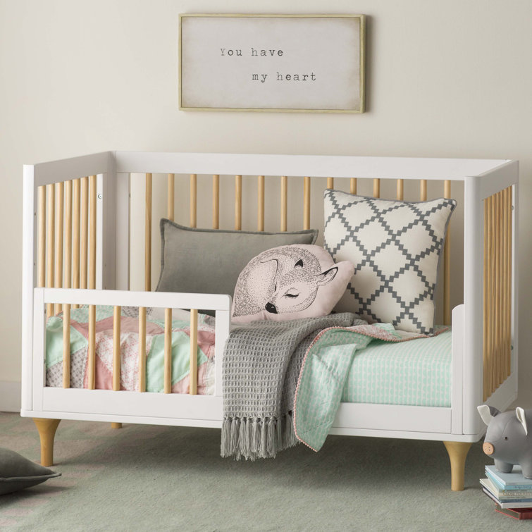 White and Natural Pine Wood 3-in-1 Convertible Crib