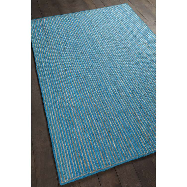 Handwoven Transitional Blue and Beige Cotton-Jute Blend Rug, 5' x 7'