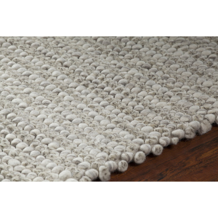 Hand-Woven Ivory Wool Rectangular Area Rug with Cotton Backing
