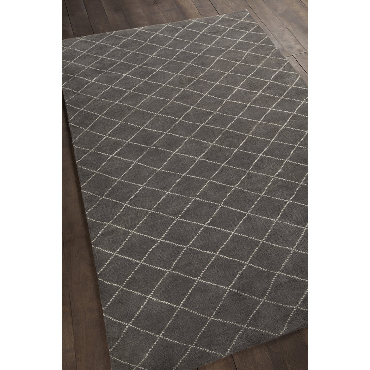 Charcoal and Cream Hand-Knotted Wool Area Rug, 5' x 7'