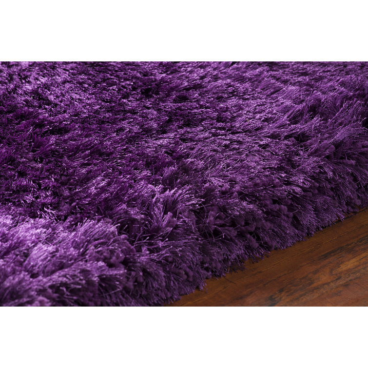 Handmade Purple Rectangular Shag Rug with Cotton Backing