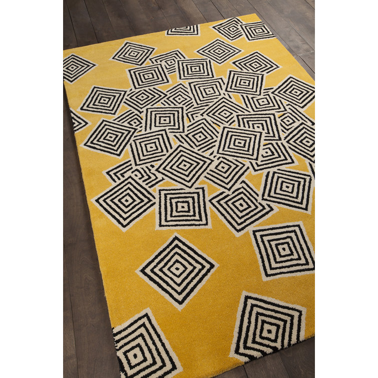Hand-Tufted Stellar Black Wool Rectangular Rug 5' x 7'