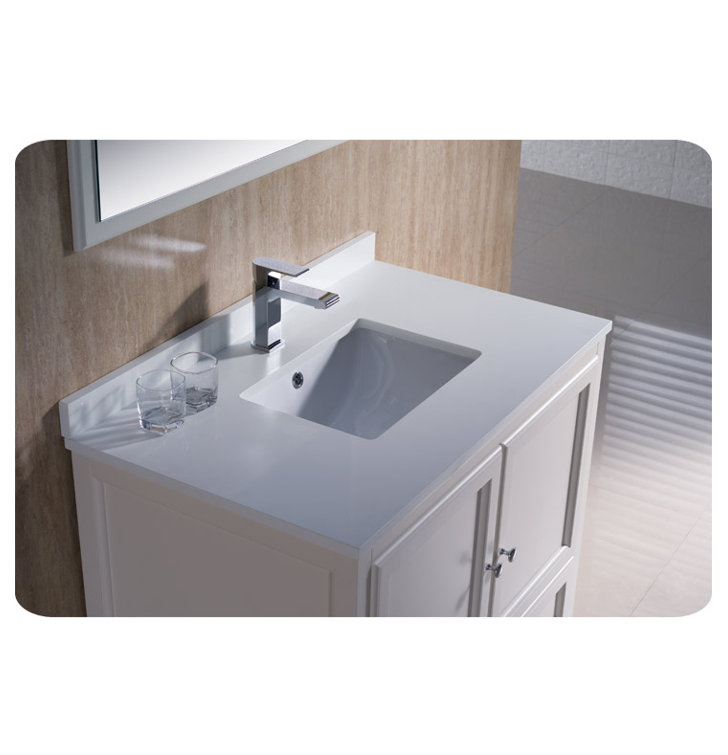 Oxford 36" Antique White Quartz Stone Single Sink Vanity Set with Mirror
