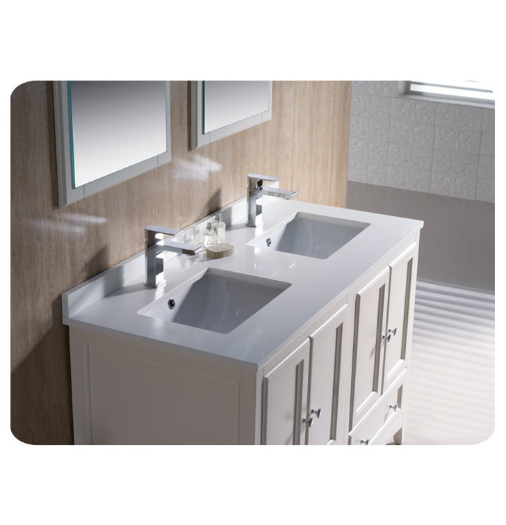 Oxford 48" Antique White Quartz Double Sink Vanity Set with Mirrors