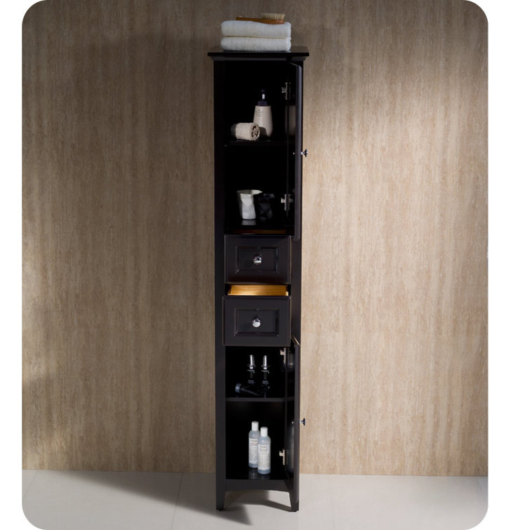 Espresso Solid Wood Traditional Tall Living Room Cabinet