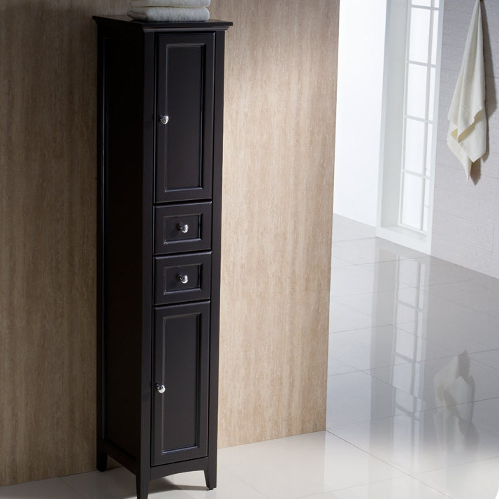 Espresso Solid Wood Traditional Tall Living Room Cabinet