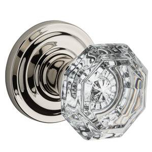 Polished Nickel Crystal Passage Door Knob with Solid Brass Round Rose