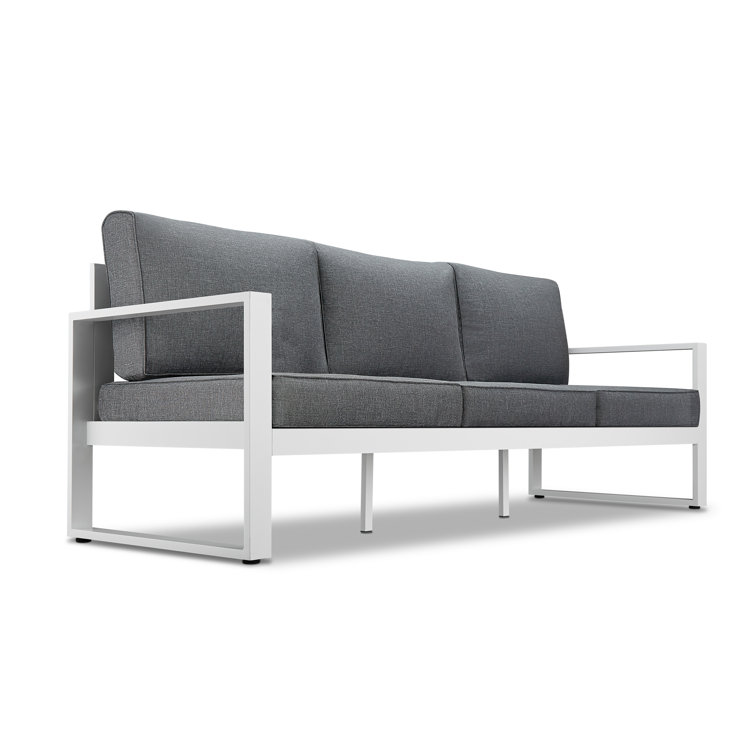 Baltic White Metal Outdoor Sofa with Gray Cushions