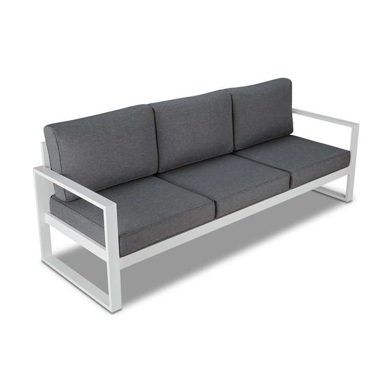 Baltic White Metal Outdoor Sofa with Gray Cushions
