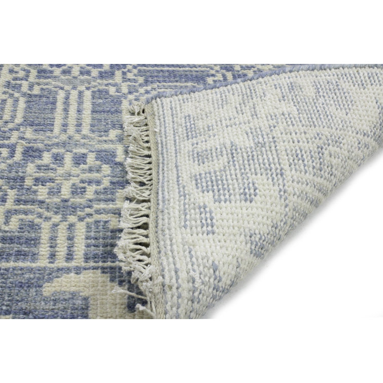 Addie Denim/Cream Geometric Hand-Knotted Wool Area Rug 8'6" x 11'6"